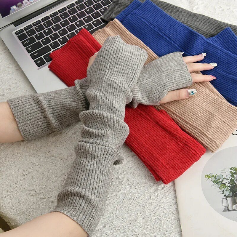 Long Fingerless Gloves Women Mitten Winter Arm Warmer Knitted Arm Sleeve Fashion Casual Soft Girls Clothes Punk Gothic Gloves