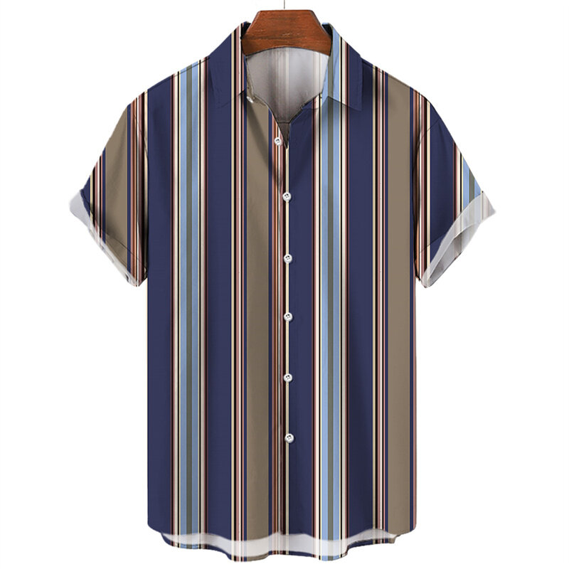 Men's Striped Hawaiian Shirts 3D Printed Fashion Button Short Sleeve Lapel Streetwear Hawaiian Blouse shirts for men Summer