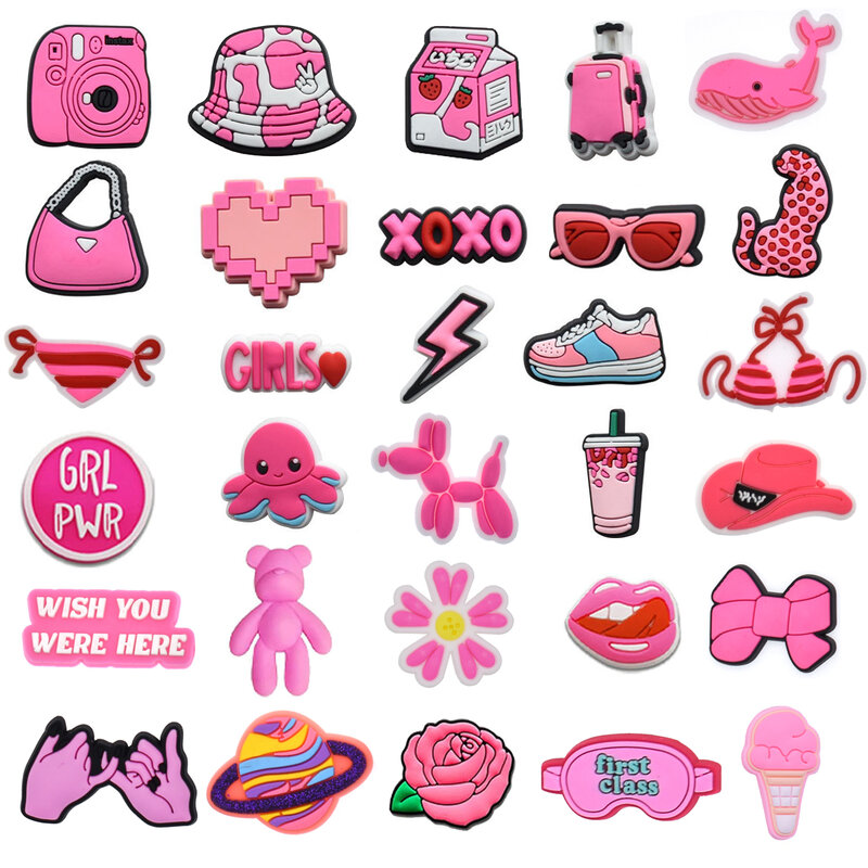 Cute Pink Shoe Encantos para Croc, Sapatos Acessórios, Sandálias Decorações, Pins, Meninas, Mulheres Party Favor Gift, recém-chegados