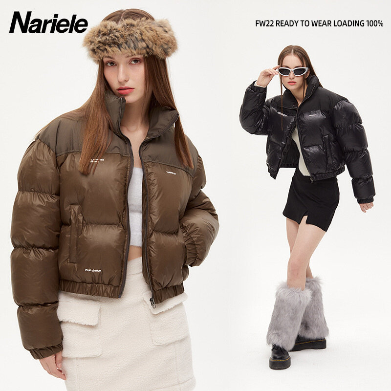 Casaco de inverno feminino com gola alta, casaco americano curto de algodão acolchoado, homem pequeno, casaco minoritário, tendência