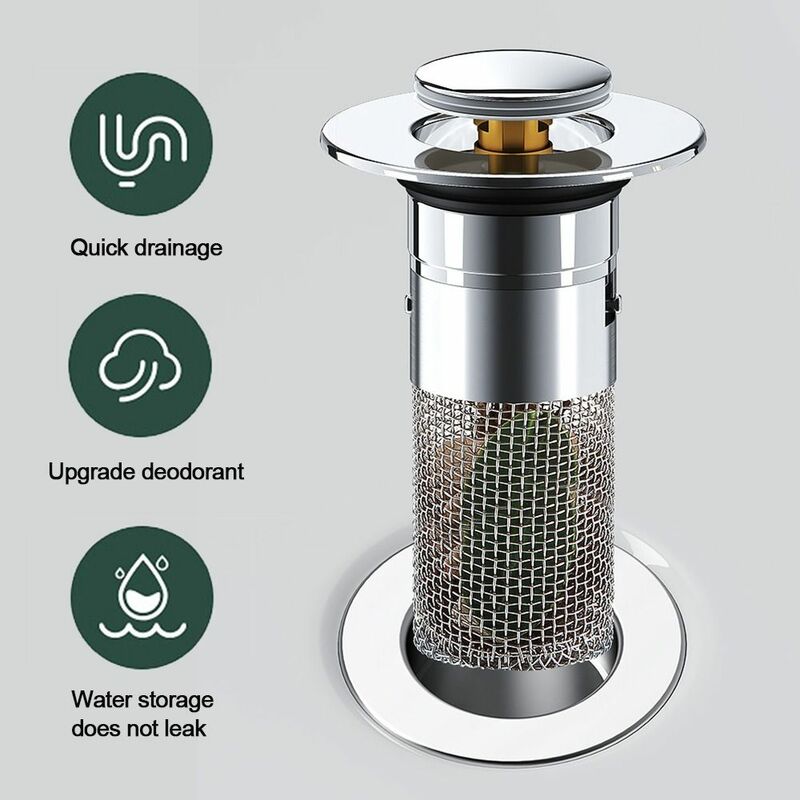 Stainless Steel Floor Drain Filter Mesh Hair Trap Multifunctional Washbasin Bounce Core Anti-clog Sealing Cover