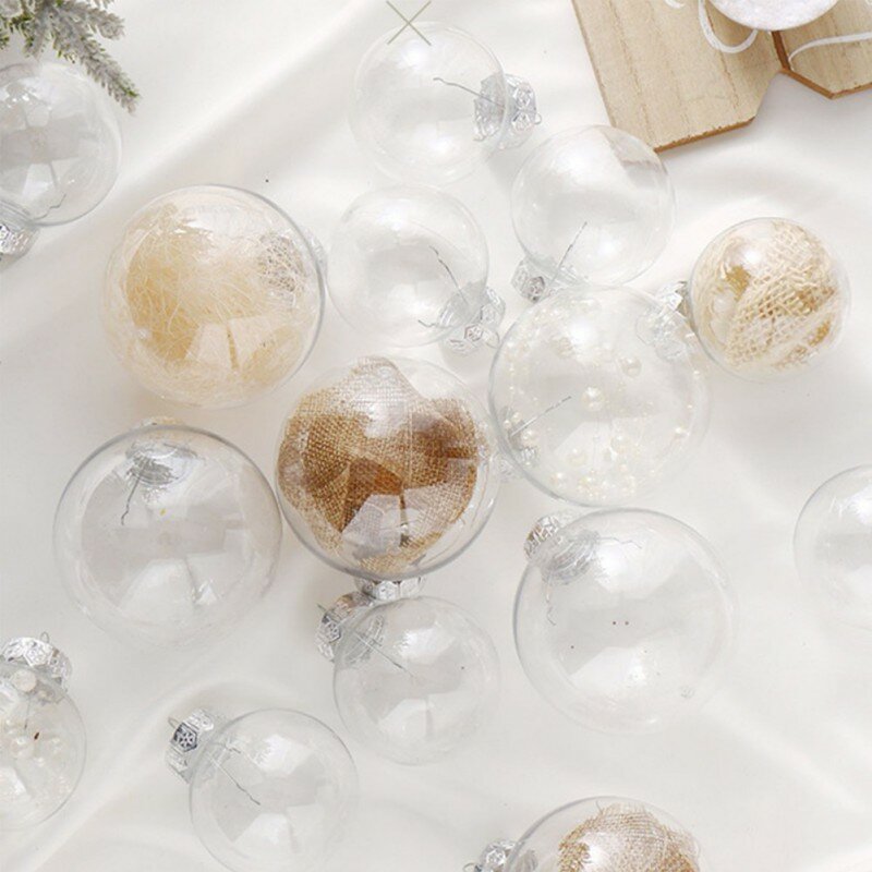 Dekorasi pohon Natal bola transparan, 12 buah/kotak, dekorasi ornamen bola Natal plastik untuk rumah dalam ruangan luar ruangan Navidad 2024