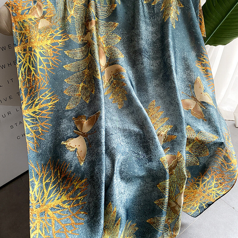 사계절 패션 새틴 실크 스카프, 유럽 및 미국, 긴 숄, 2022 인기있는 꽃 프린트 비치 타월, 180X90CM