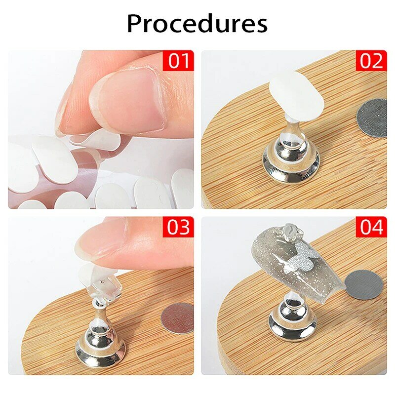 100pcs Press On Double Side Jelly Tape Nail Glue Adhesive Clear Stickers Manicure Nail Art Display Stand Salon Practice Showing