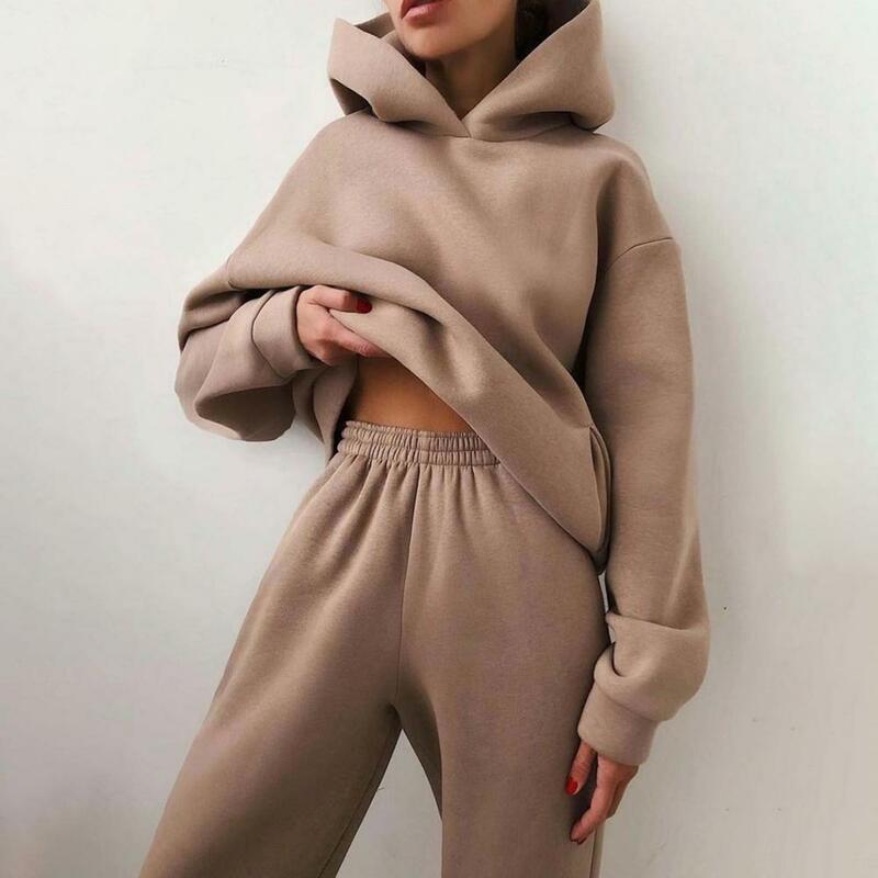 Sports Hoodies Sets Long Sleeve Hooded Sweatshirts Drawstring Long Jogger Pant Two Piece Set Casual Suits For Women