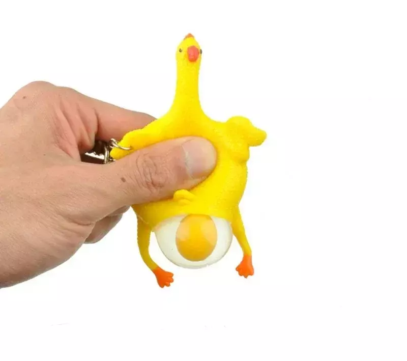 Cute Chicken Egg Laying Hens Crowded Stress Ball Keychain Creative Funny Spoof Tricky Gadgets Toy Chicken Keyring Key Chains