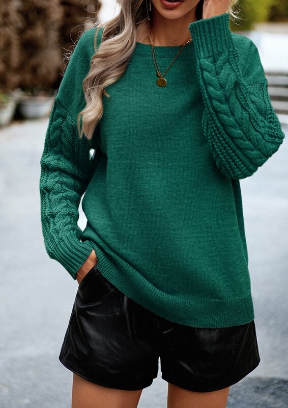 Sweater wanita rajut leher bulat tebal, pakaian pullover rajut kasual lengan panjang, pakaian musim dingin wanita komuter temperamen