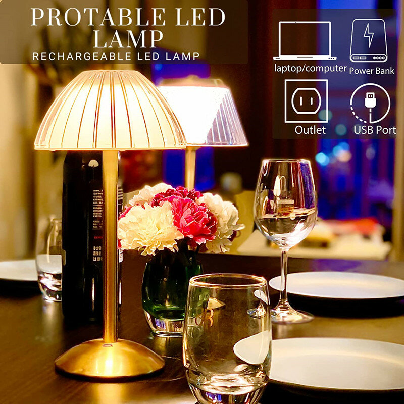 Rechargeable Bar Table Lamp Touch Sensor Crystal Table Lamp Wireless LED Night Light for Bedroom/Coffee/Resturant Decor