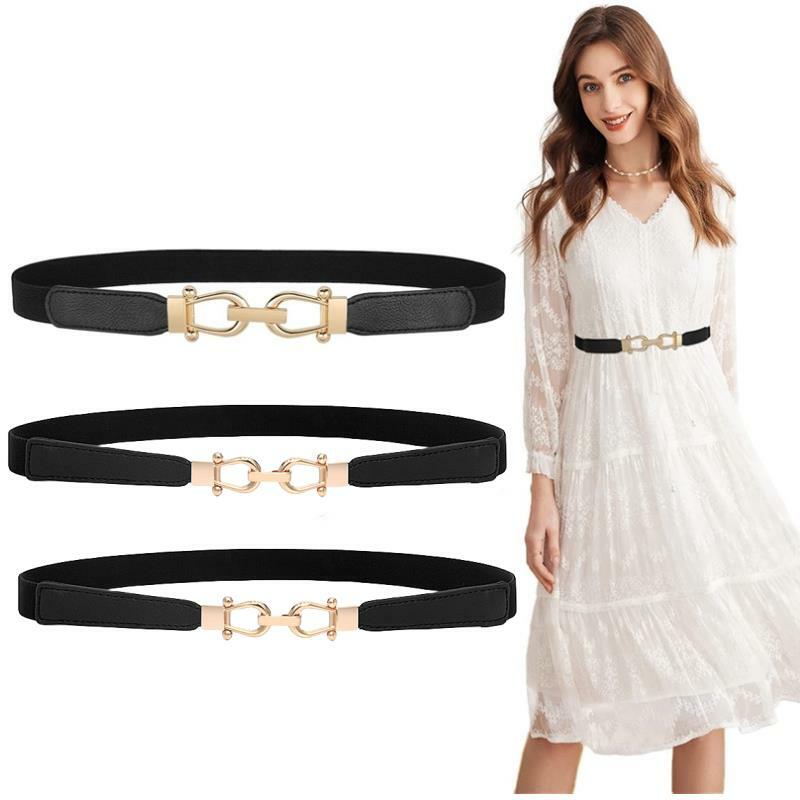 New Fashion Thin Belts for Women Matching Dress Jeans Pants Designer Waistband Luxury Metal Buckle Black Strap for Female