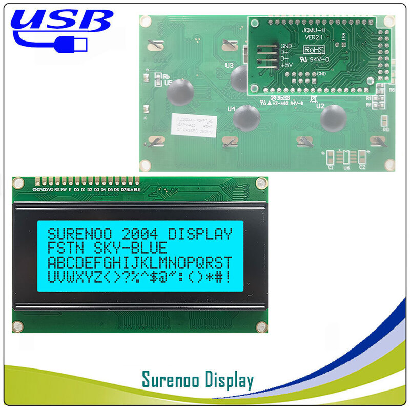 Surenoo-módulo LCD de 204 caracteres, Panel de pantalla, sutible, LCD, y AIDA64 Smartie, USB 2004, 20X4, LCD2USB
