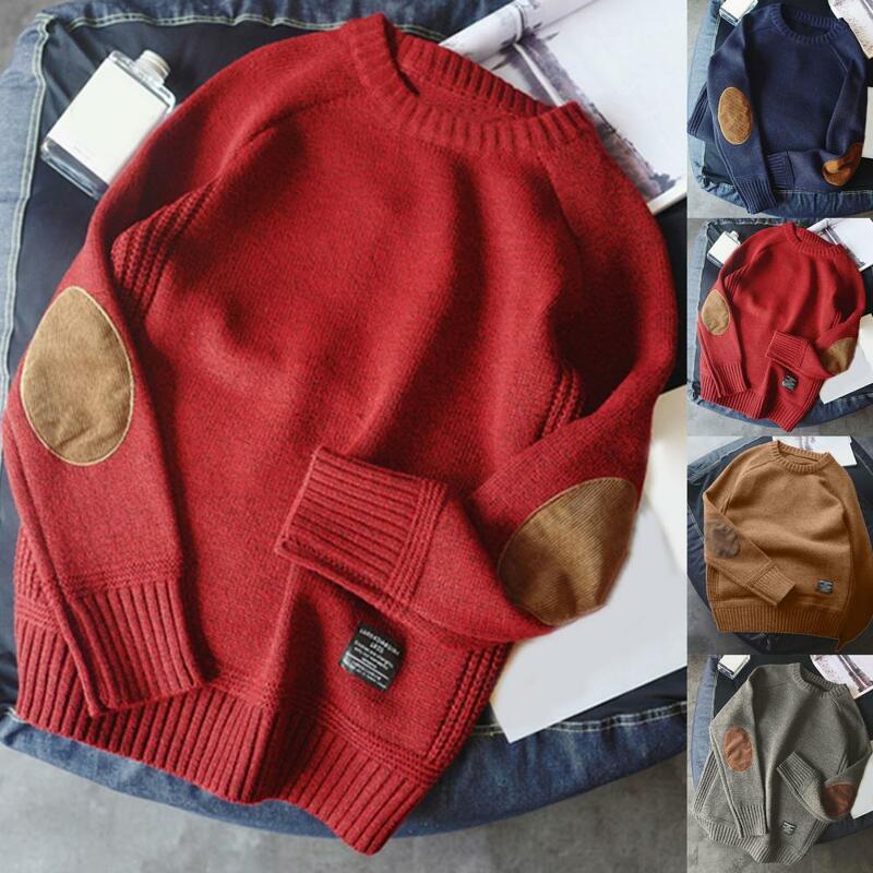 Suéter de cuello redondo para hombre, prenda de punto con manga de retales, estilo informal, para citas, Otoño e Invierno