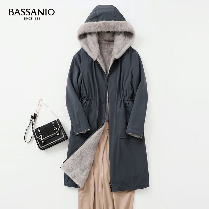 Abrigo largo con capucha Reversible para mujer, abrigo de piel de visón cálido para invierno