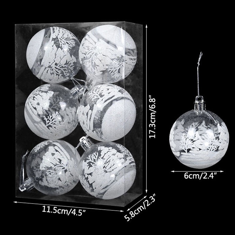 6 Stuks Transparante Sneeuw Kerstballen Hangers Voor Kerstboom Decoratie Clear Kerstballen Opknoping Ornamenten Kerstversiering