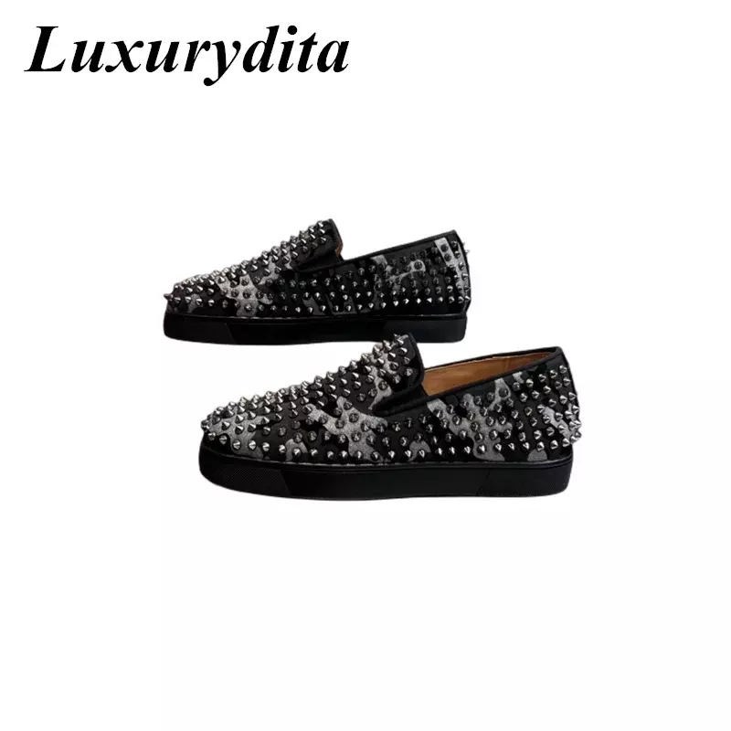 LUXURYDITA Designer Men Casual Sneakers Real Leather Red sole Luxury Womens Tennis Shoes 35-47 Fashion Unisex loafers HJ157