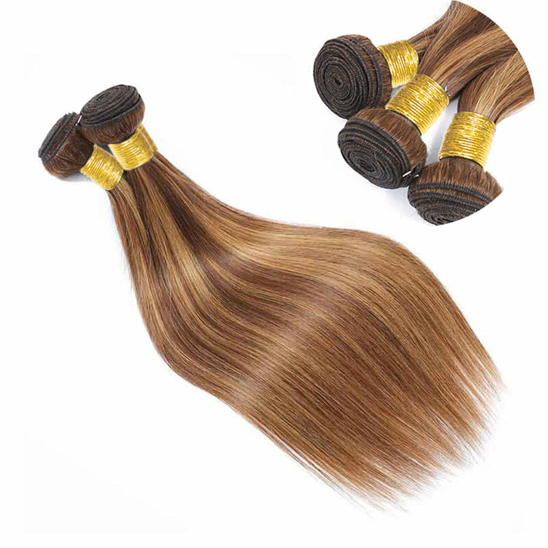 Honey Blonde Highlight Bundles para mulheres, cabelo humano, cabelo reto, brasileiro, tecido colorido, P4 27, 100g por PC, 30"