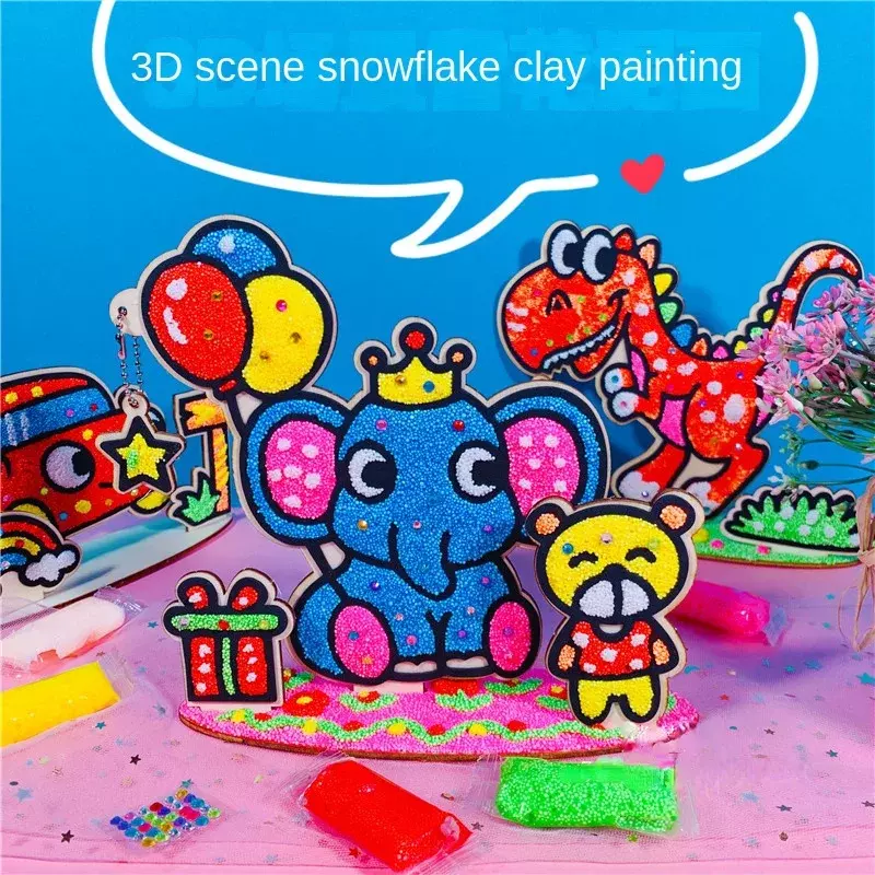 Pintura de barro de nieve, arcilla de perla 3d, tablero de madera tridimensional, pintura para niños, bricolaje, juguetes educativos hechos a mano, jardín de infantes