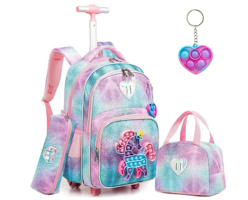 Детский рюкзак на колесиках для мальчиков и девочек, школьный ранец на колесиках с сумкой для ланча и пеналом