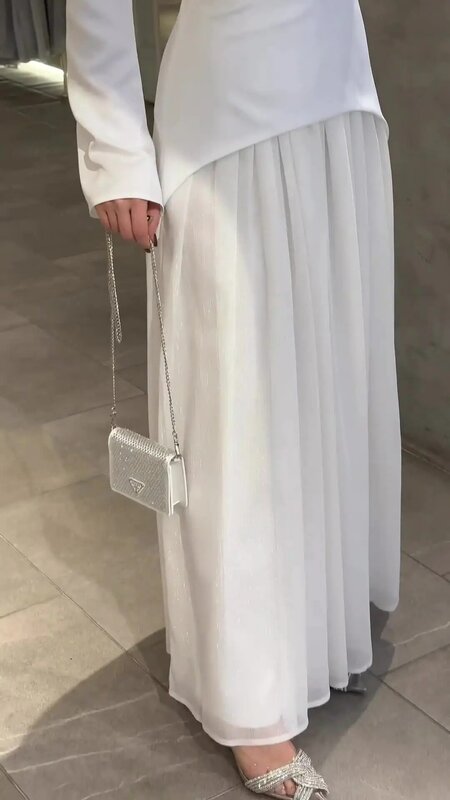 Gaun malam panjang putih elegan mewah gaun Prom Formal Ruched lengan penuh gaun pesta dansa kerah tinggi A-Line Arab Saudi