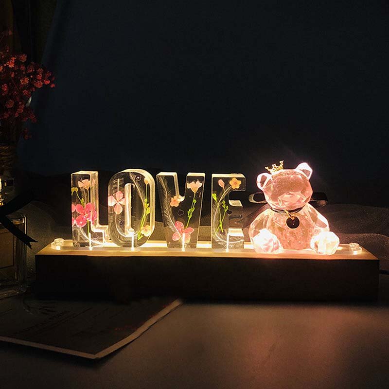 Lámpara personalizada con letras y nombre, luz Led de noche hecha a mano, regalo para el Día de San Valentín de la madre, flor seca de resina, Color cálido