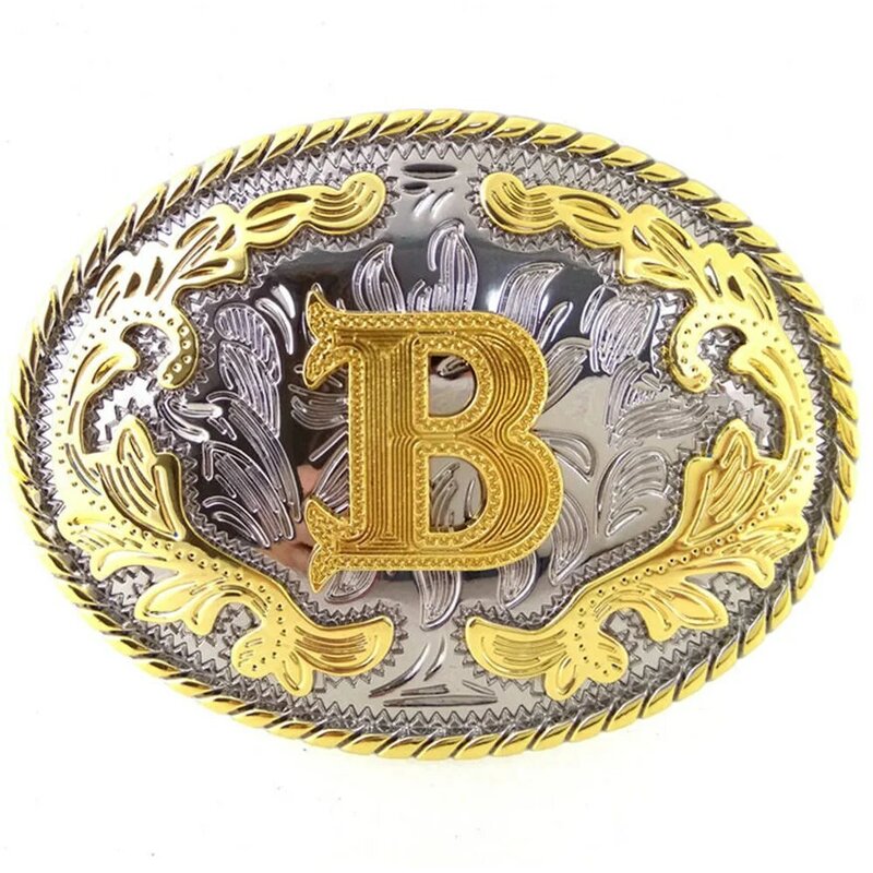 Cheapify-hebilla de cinturón ovalada para hombre y mujer, cinturón con 26 letras iniciales del oeste de ABC a Z, Cowboys, Rodeo, dorado, plateado