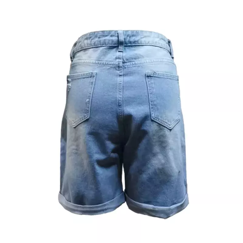 Modne jeansowe spodenki z podwiniętymi obszyciami damskie zniszczenia, dziury wysoki stan proste Mini dżinsy dojeżdżających do pracy kobiet trzy spodnie rybaczki 24