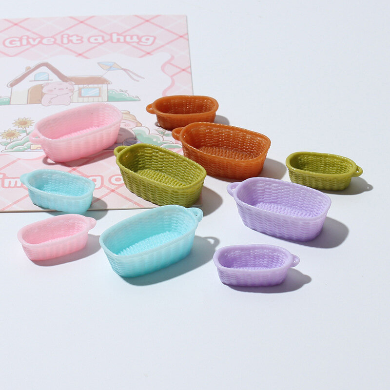 2Pcs Dollhouse Resin Mini Food Fruit Basket Simulation Storage Basket Dolls House DIY Decoration Accessories