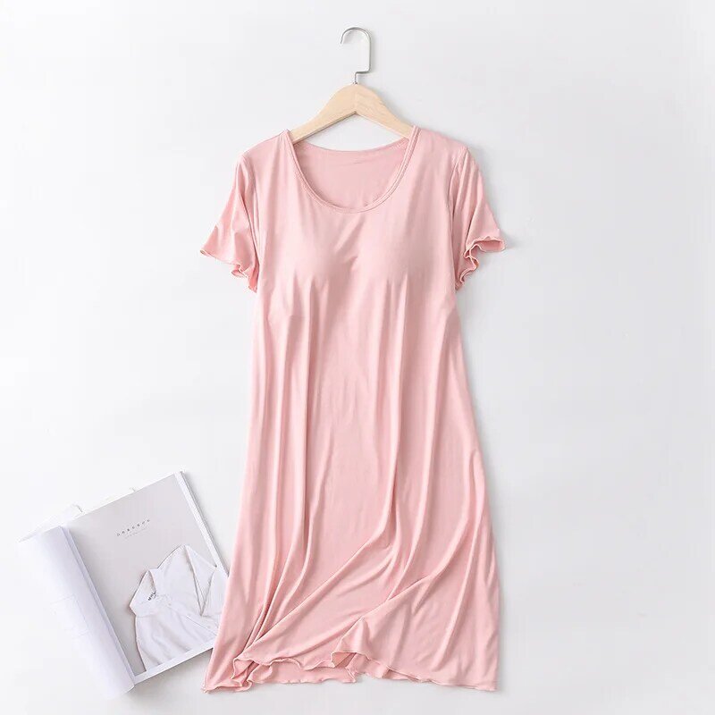 Summer Pajamas Nightgowns Modal Short Sleeves Sleepwear Chest Pad Sleep Shirts Thin Flounce Night Dress Women's Home Clothes