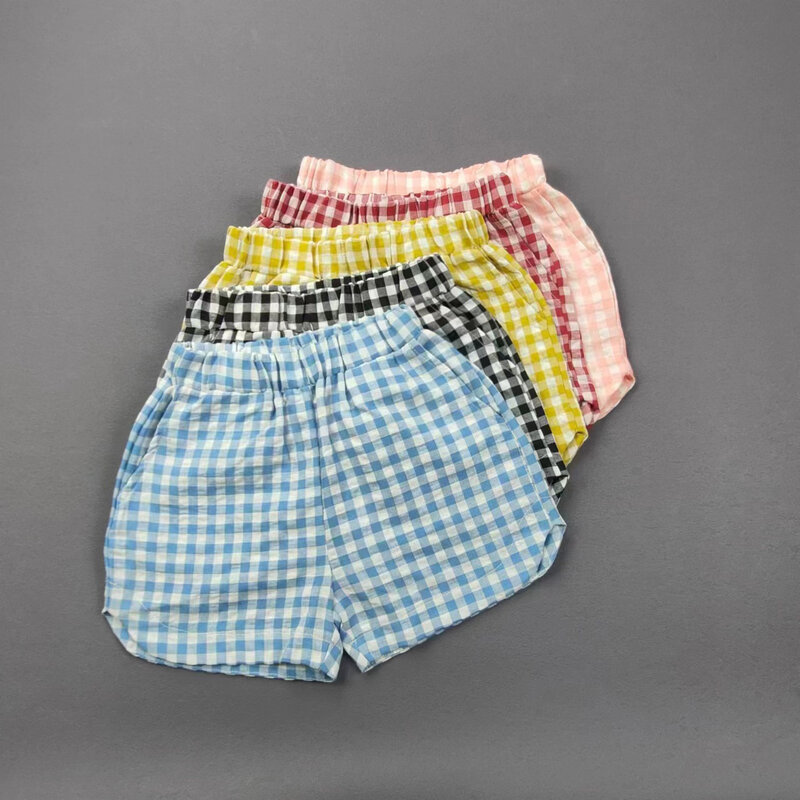 Children's Shorts 2023 Summer New Girls' Fashion Checker Split Girls' Boys' Shorts Beach Hot Pants