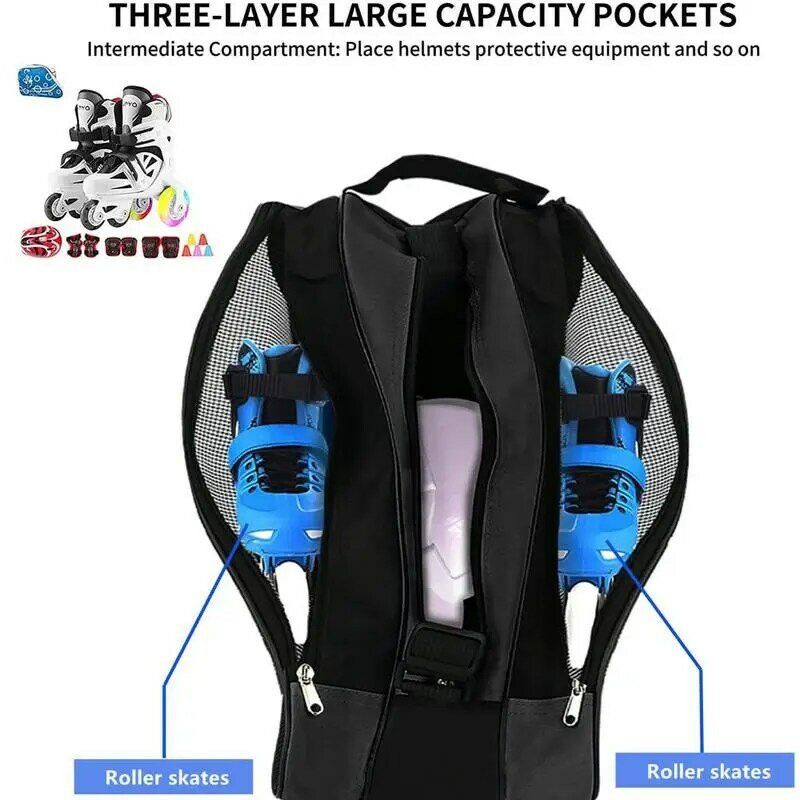 Ice Skating Bag Ice Inline And Roller Skate Bags With Three Layer Capacity Pockets Breathable Skating Shoes Storage Bag With