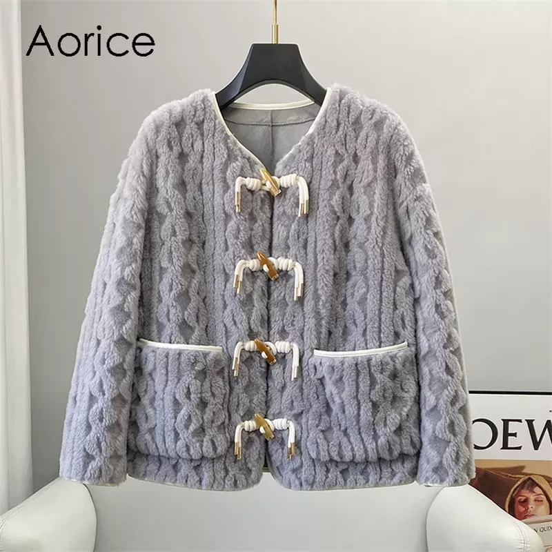 Women Real Wool Fur Coat Jacket Trench Winter Warm Female Sheep Shearing Over Size Parka CT2122