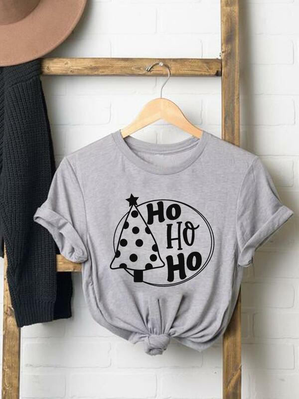 Christmas Print Top Graphic T-shirt Women Holiday Fashion Letter Sweet Trend Cute New Year T Shirt Clothes Ladies Clothing Tee