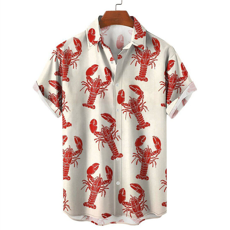 Camisa de flor havaiana com estampa 3D curta, lagosta Boston, vintage casual verão, Harajuku Cadiz Camisas, camisas blusa casual