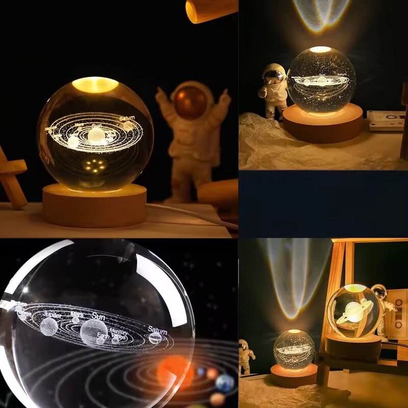 K9 Galaxy Deer USB Luminous 3D Art Crystal Ball Glass Night Light, Iluminação Inteligente Decoração, Abajur, Room Gift, Novo, 2024
