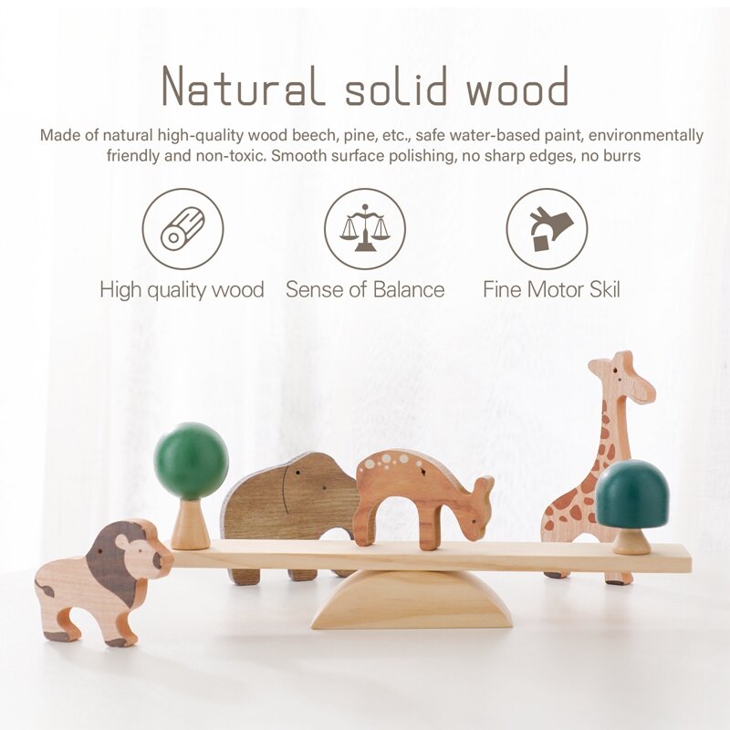 Wooden Montessori Animal Balance Blocks Toy for Children Board Dinosaur Early Educational Learning Stacking Games kids gift