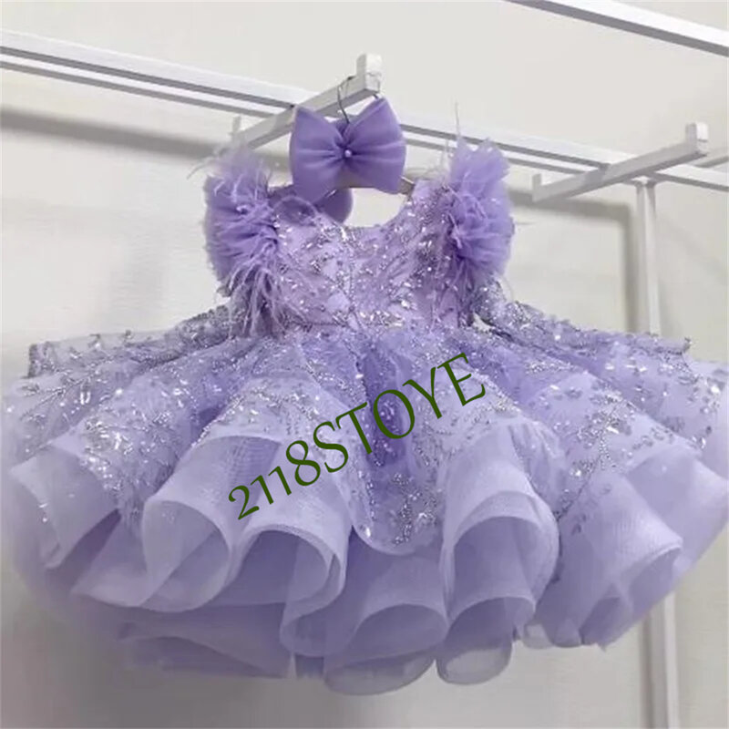 Flower Girl Dresses Bow Puffy Little Girl Dress abito da principessa in raso abiti da neonata fiocco per la prima comunione