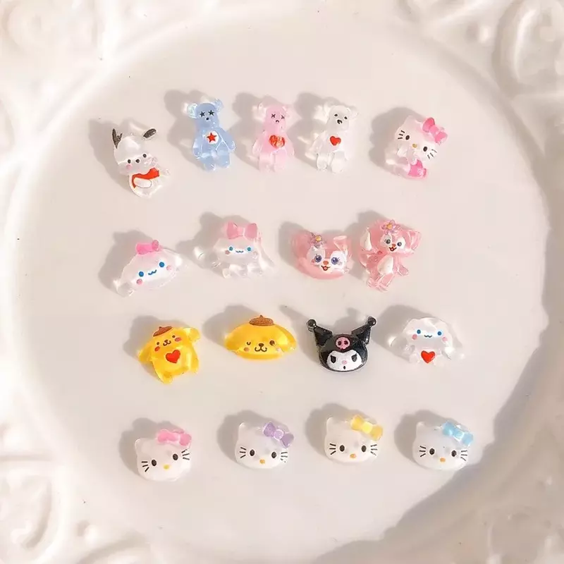 20 pçs sanrio hello kitty remendos de unhas falsas kuromi anime mymelody diy peças acessórios jóias estilo doce dos desenhos animados brinquedos presente