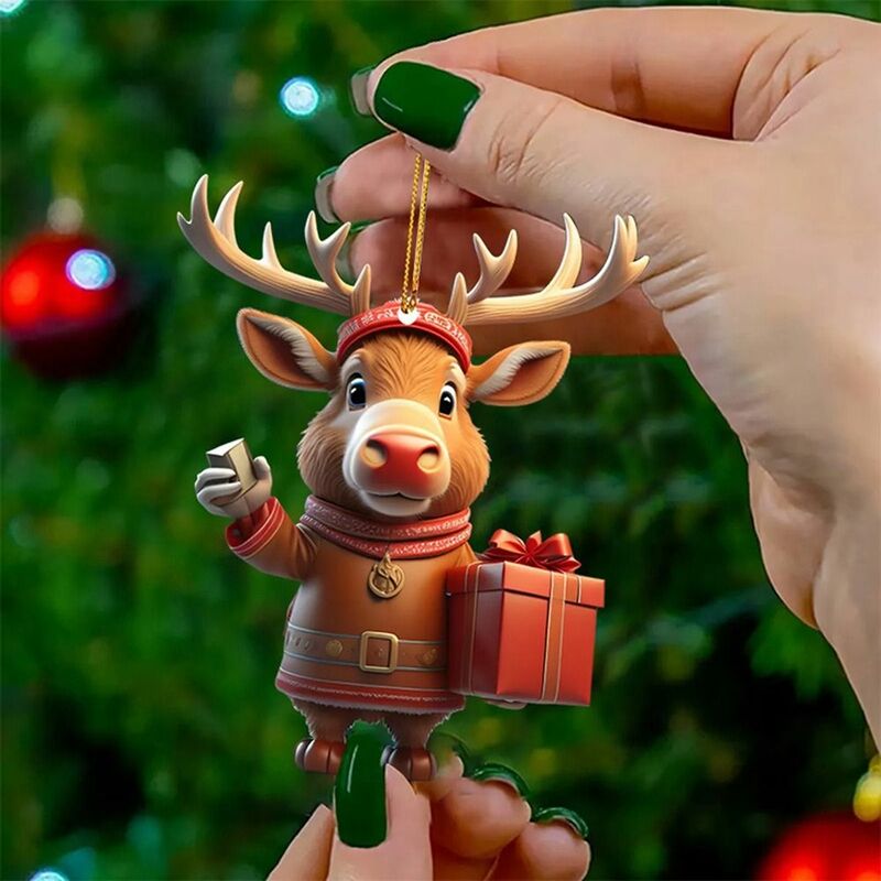 Decoraciones navideñas Multicolor, colgantes de dibujos animados acrílicos, muñeco de nieve, ciervo, suministros para fiestas, adorno delicado para árbol de Navidad
