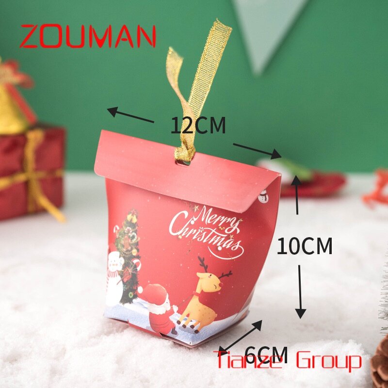 Caja de cesta de mano de Navidad con cinta dorada, caja de regalo plegable