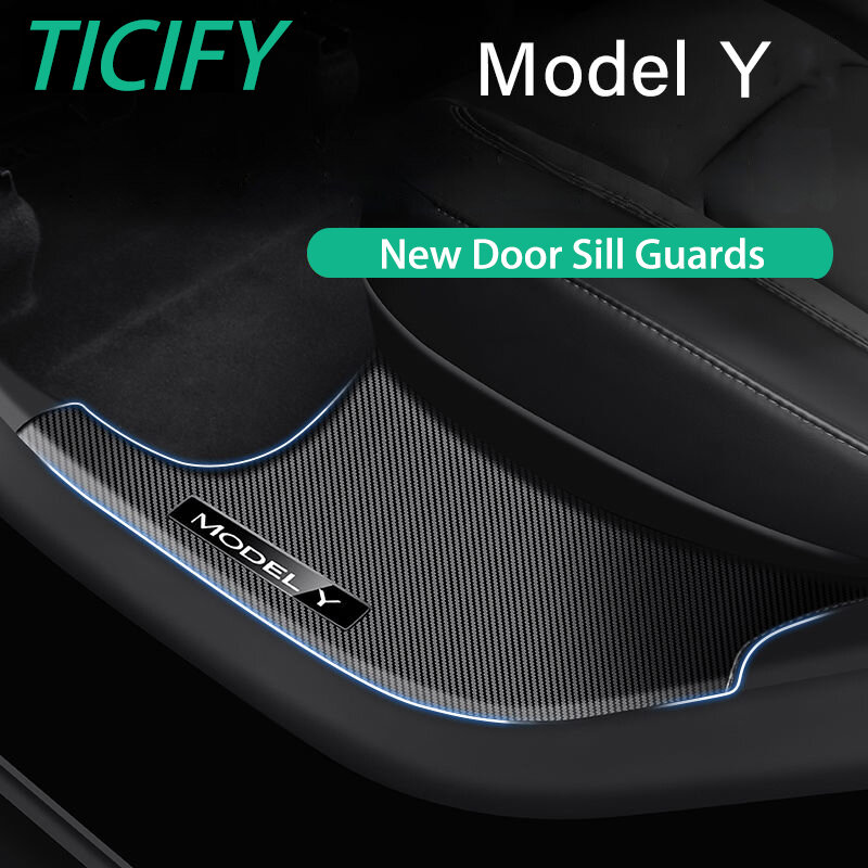 Nieuwe Instaplijsten Guards Scuff Carbon Fiber Cover Voor Tesla Model Y 2021-2024 Rwd Awd Auto Welkom Pedaal beschermen Interieur Decoratie