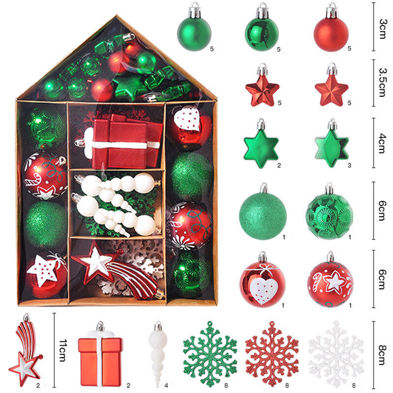 70 قطعة كرات عيد الميلاد حلية للحفلات ديكور المنزل شجرة عيد الميلاد قلادة معلقة