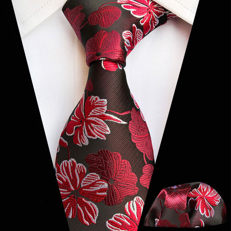 Classic 8CM Floral Tie Pocket Square Set for Business Wedding Party Fashion Necktie Handkerchief 2-piece Set Blue