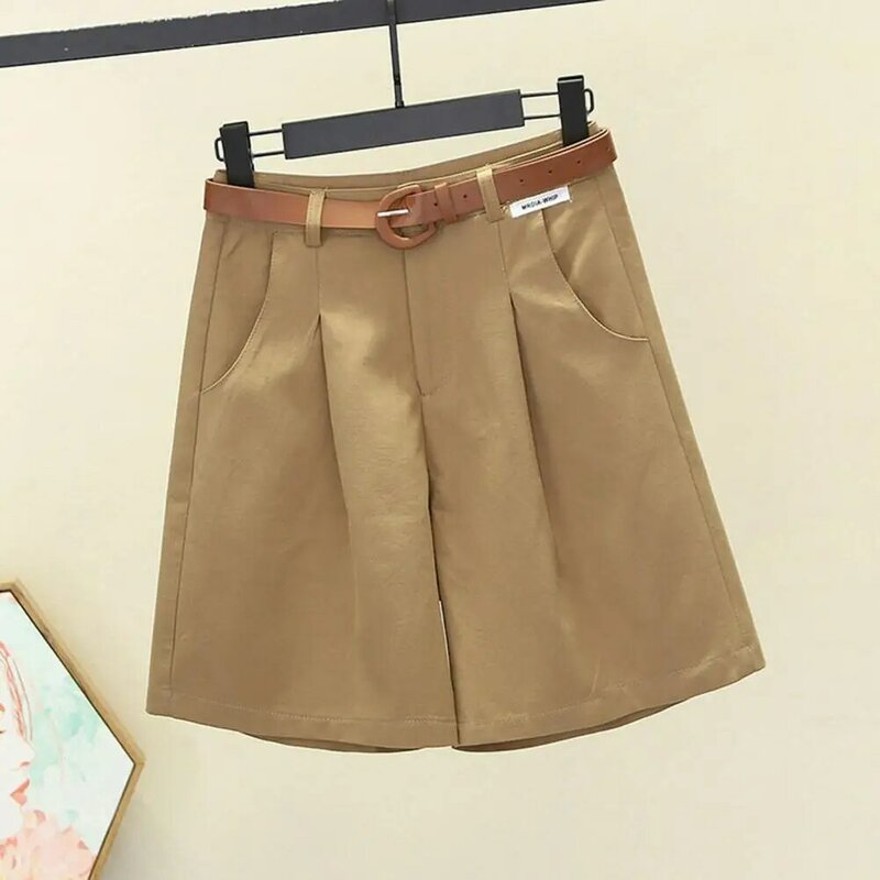 Women Mini Shorts High Waist A-line Summer Shorts with Belt Pockets for Women Solid Color Zipper Button Closure Lady Dating
