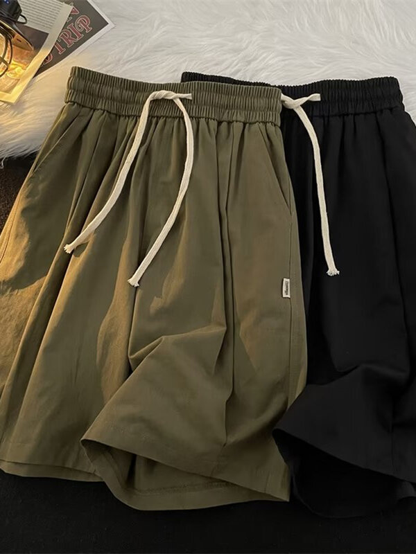 Шорты-карго E158 мужские, Модные свободные штаны в Корейском стиле, прямые повседневные короткие брюки с несколькими карманами, лето