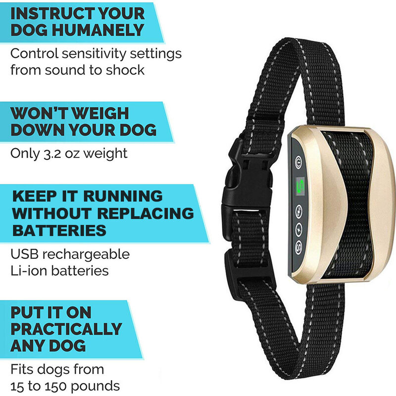 Dog Collar Anti Bark Control Collar Dog Training Accessories Waterproof Rechargeable Anti Barking For Dogs Training Collars