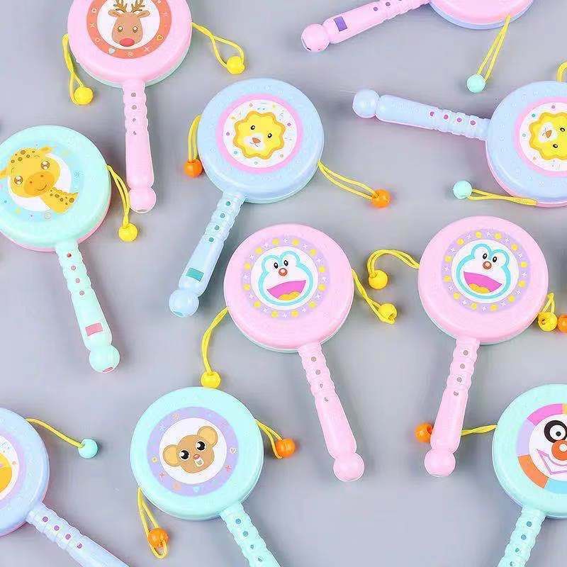 1PC Developmental Rattle Bed Kids Toy Cartoon Hand Bell Musical Shaker Infant Baby Rattles Drum Shaped Cute Appease Newborn Toys