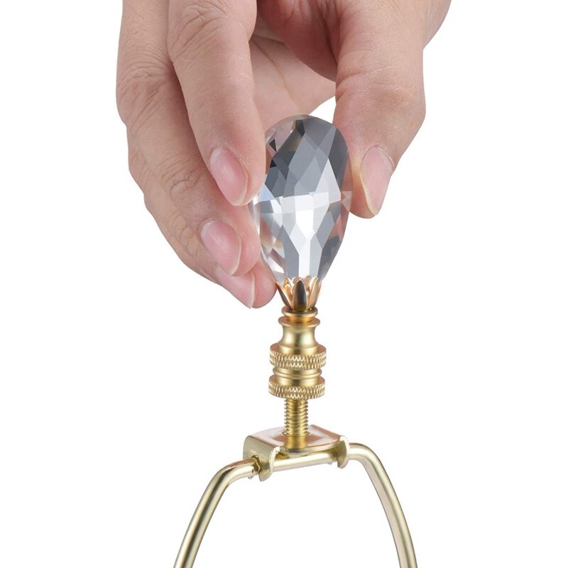 2 pak lampu kristal bening bentuk air mata dekorasi lampu untuk kap lampu dengan dasar kuningan poles, bening, 2-3/4 inci
