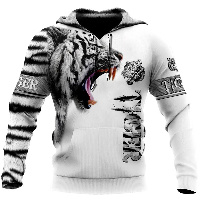 Sweat-shirt unisexe imprimé tigre animal pour hommes, pull zippé, veste décontractée, vêtements de discussion de la peau, 3D, mode chaude, 2024