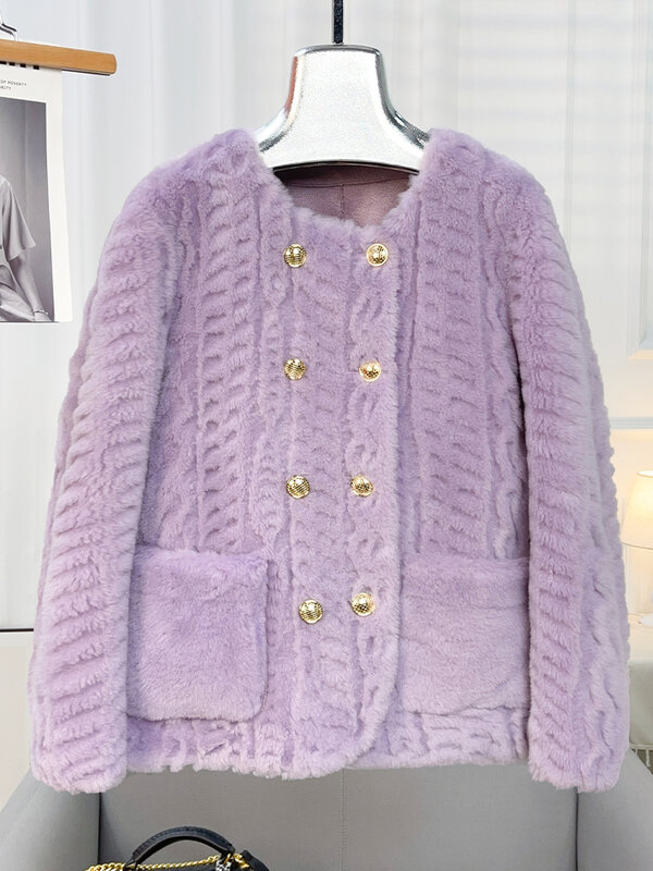 여성용 꽃 절단 입자 양 플리스 코트, 양털 털, 풀 모피, 일체형 짧은 패션 코트, 2024 겨울 신상