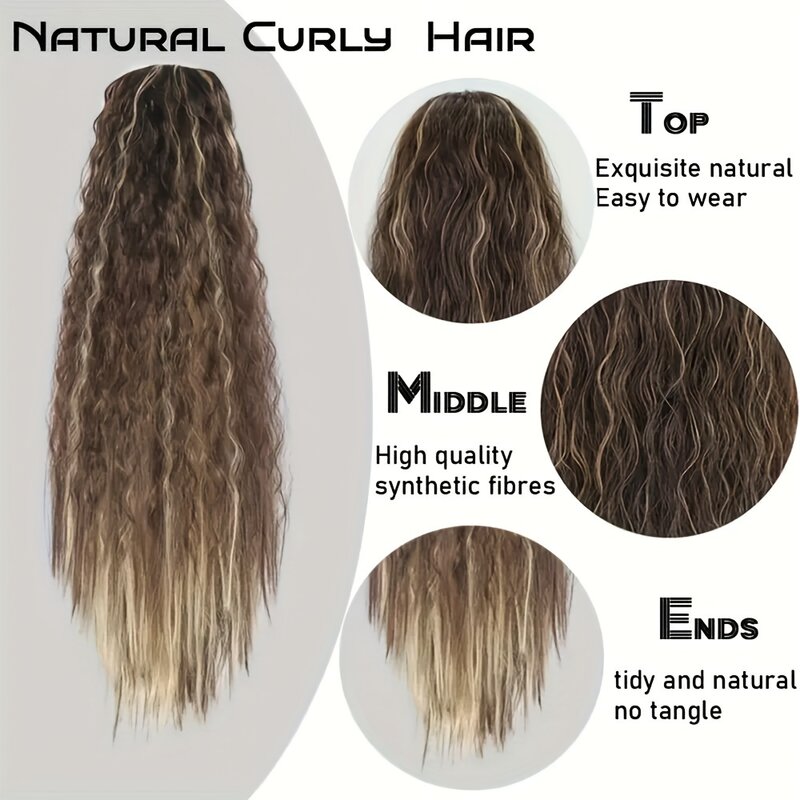 Kukurydza falista kręcona sznurkiem kucyk 22 cale długie doczepiane włosy peruki syntetyczne owinięte klipsy w kucyki kobiety dziewczęta akcesoria do włosów