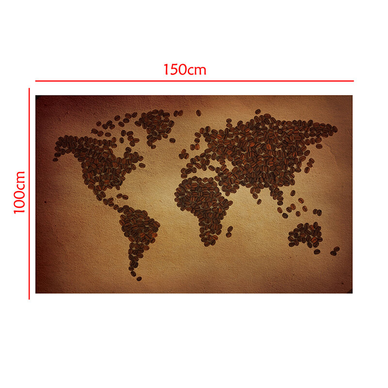 Mapa del mundo no tejido para decoración del hogar, placa con patrón hecho de granos de café, 150x100cm